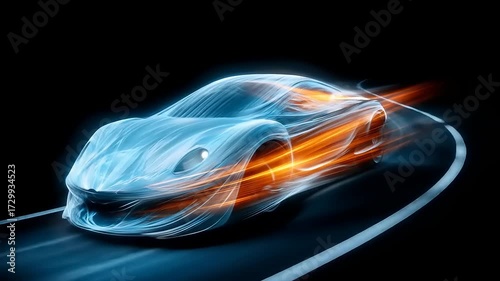 Abstract illustration of a high-speed vehicle in motion, showcasing dynamic lines and vibrant color contrasts.