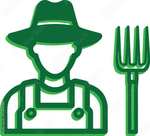 Vector art of farmer with pitchfork icon