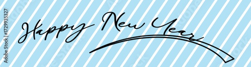 Vector art of happy new year text with blue and white stripes background
