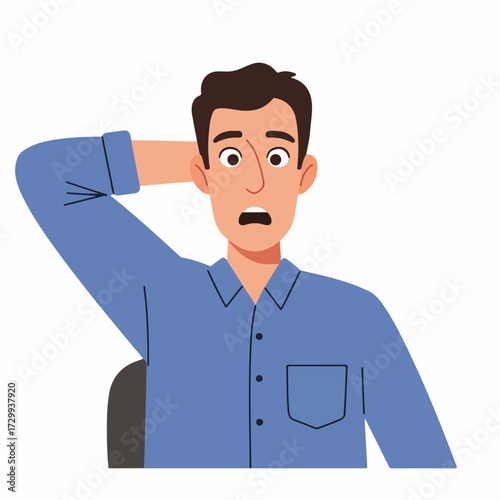 Flat Illustration Surprised Man Scratching Head Confused Emotion Graphic Design