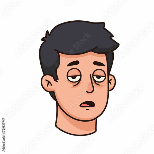 Flat Style Exhausted Man Character Portrait Illustration with Sleepy Expression