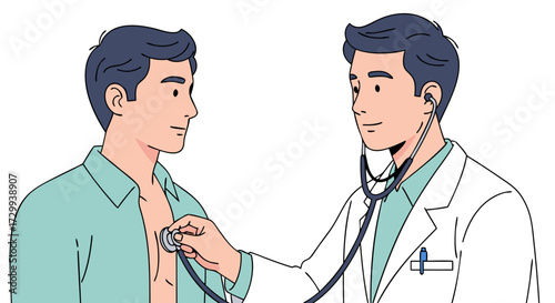 Doctor examining a patient with a stethoscope, medical checkup, healthcare professional consultation and diagnosis illustration