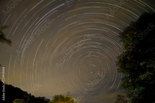 Canvas Print Star Trails Timelapse over night sky in Uttarakhand India