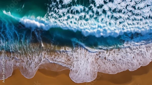 Aerial view of ocean waves meeting shore creating abstract pattern