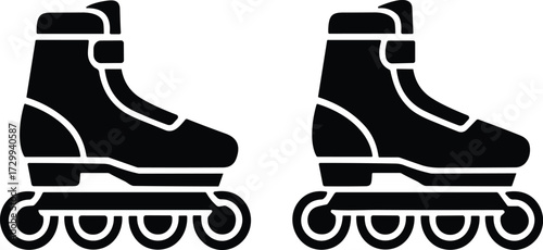 Rollerblade shoes icon, inline skates silhouette, black and white vector, sporty footwear design, active lifestyle equipment, flat cad drawing