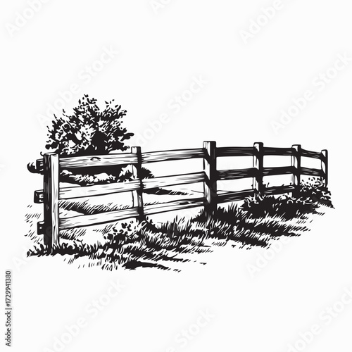 Countryside Wooden Fence Vector Image Isolated on white background