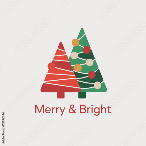 Whimsical christmas trees adorned with lights and stripes festive holiday greeting card design illustration
