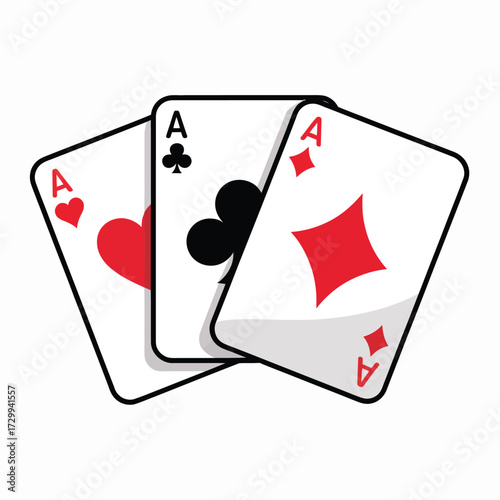 Three aces playing cards gambling casino game of chance concept icons flat design illustration