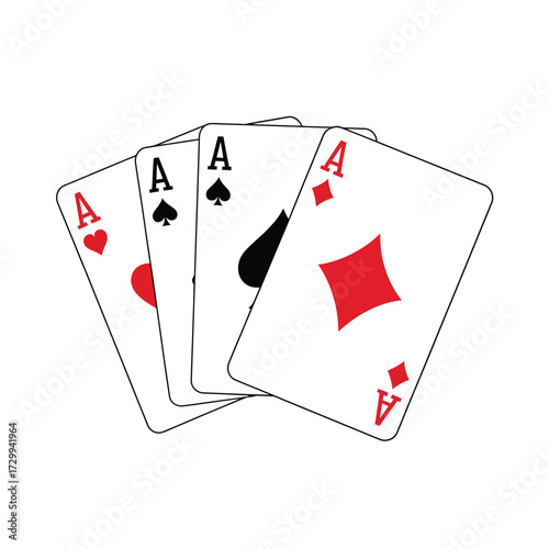Four aces playing cards hand a royal flush poker game winning combination for gambling and casino illustration
