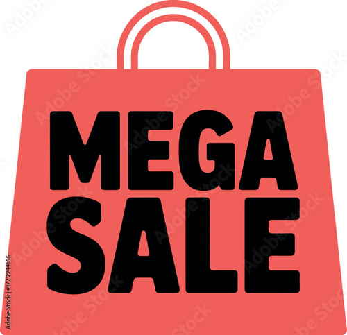 A salmon colored shopping bag with the words mega sale in black font