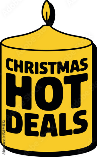 A yellow candle with christmas hot deals text in black illustration
