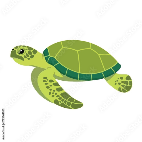 Whimsical green sea turtle swimming gracefully through clear ocean waters a charming marine life concept illustration