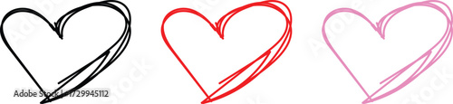 Hand drawn heart set doodle scribble love symbol outline vector