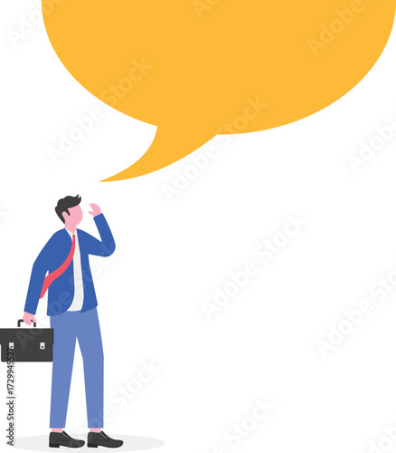 Smart businessman thinking with big bubble
