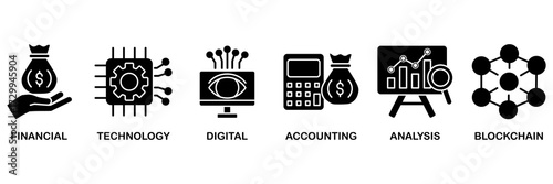 Fintech icon set vector illustration concept for financial, technology, digital, accounting, analysis and blockchain