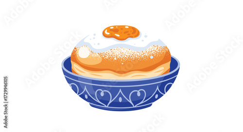 A delicious fried dough pastry filled with sweet fruit jam and dusted with powdered sugar.