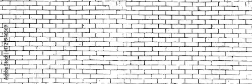 Black and white seamless pattern with realistic brick wall. Abstract vector texture in the grunge style with old horizontal brickwork. Relief repeating background,