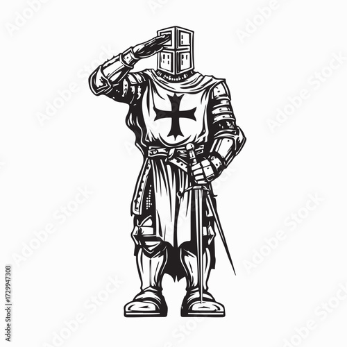 Medieval Warrior Giving Salute Vector Illustration on white background