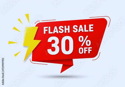 Flash sale 30 percent tag banner 3d sign red and yellow color