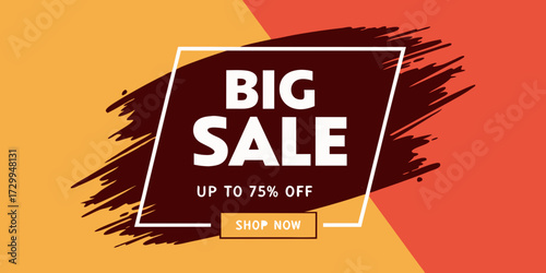 big sale promotional banner with up to 75% off on orange gradient background for retail marketing