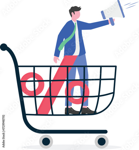Seller reputation system, sales promotion, rebate program concept with people character
