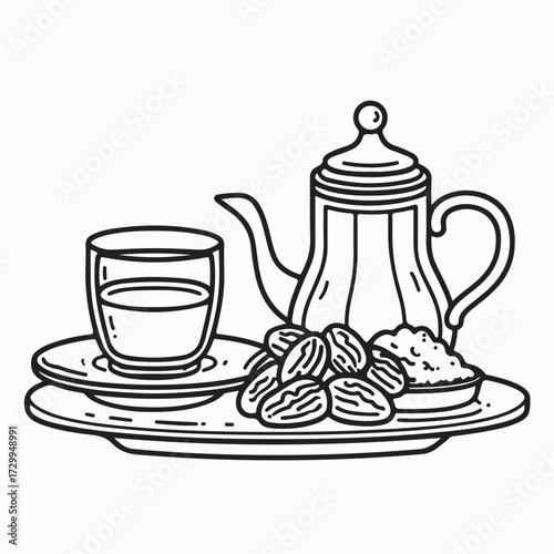 Traditional Arabic tea with dates and sugar on a plate image vector