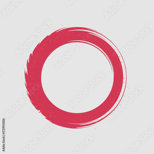 Crimson Red Ensō Circle Brushstroke on Light Grey Textured Background | Minimalist Zen-Inspired Abstract Art