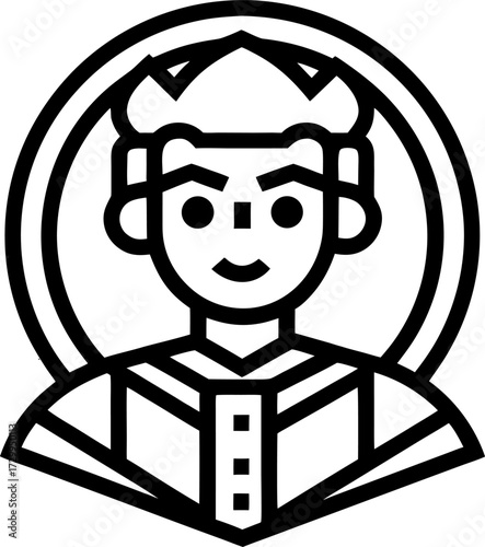 , vector line art icon, black and white, white background