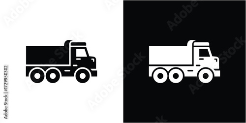 Dump Truck Silhouette with Black and White Versions, Heavy Duty Vehicle Icon Set