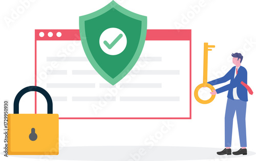Flat data security concept with people characters. Can use for landing page,
