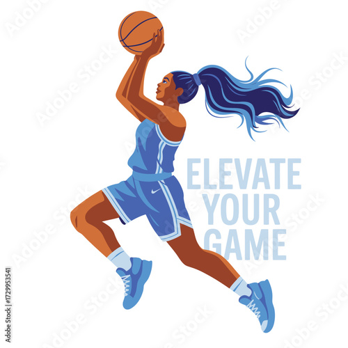 Dynamic basketball player elevates your game with skillful shot action and motivational graphic design elements illustration