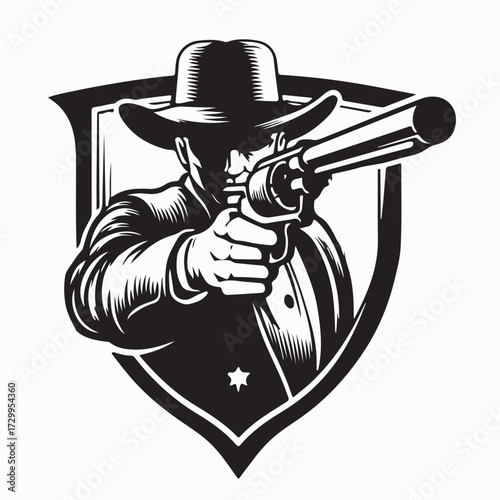 Shield Emblem Vintage Gun Shooter Club Logo Vector Illustration