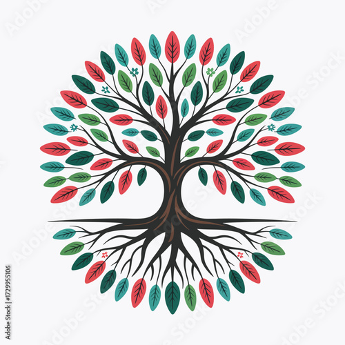 Vibrant life tree symbol representing growth harmony nature growth cycles and family connections illustration