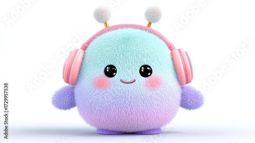 Adorable Fluffy Pastel Creature with Headphones