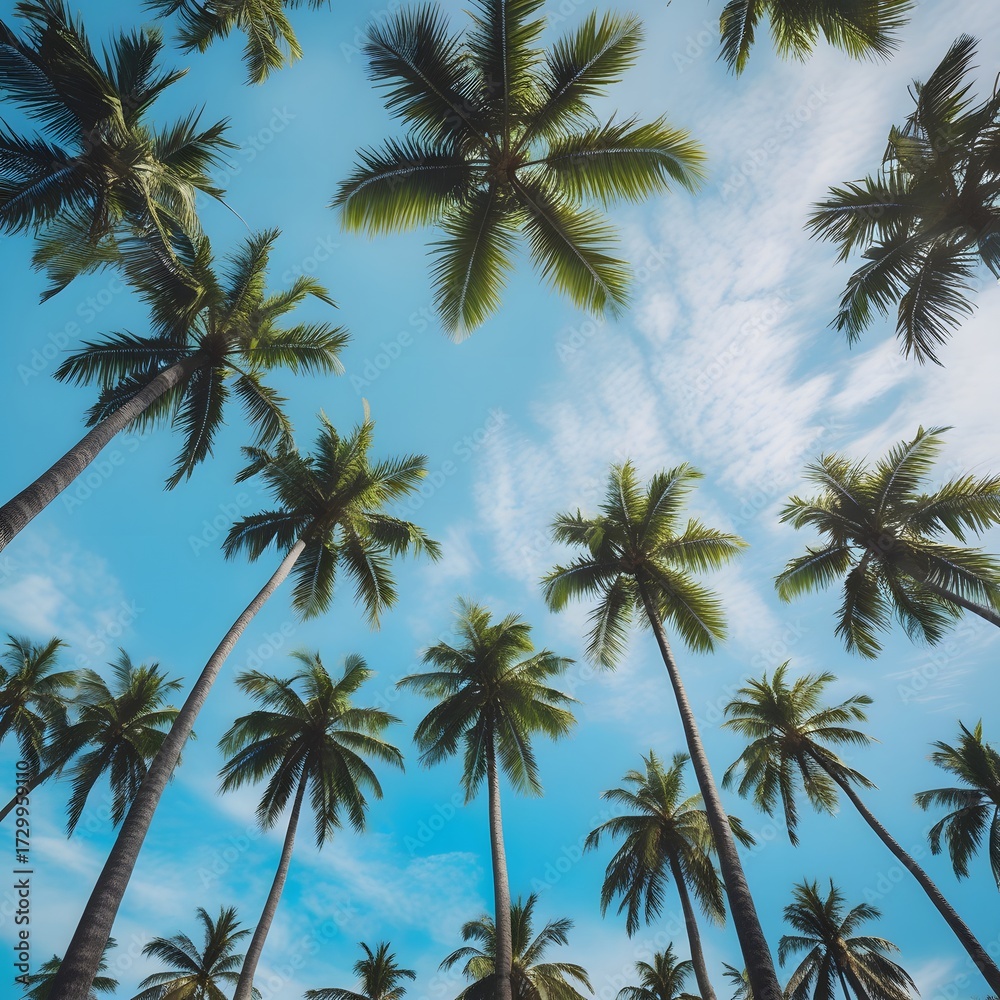 Obraz premium palm trees on blue sky background