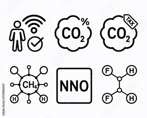 Visual Representation of Environmental Concerns Person With Network Carbon Dioxide Emissions Greenhouse Gasses and Tax Nitrous Oxide Chemicals Structure Graphic Design