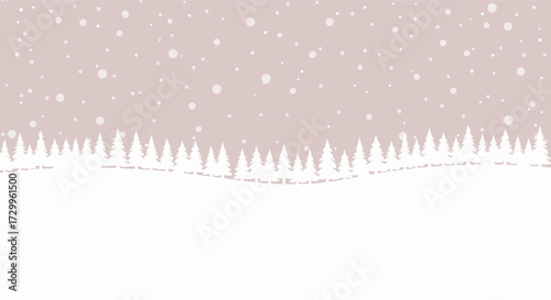 Serene winter landscape background featuring stylized trees, gentle snowfall, and generous copy space, perfect for seasonal designs