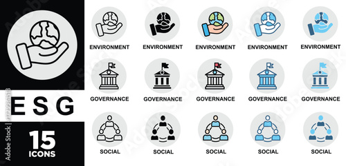  web icon set vector illustration for Environment Social Governance of corporate sustainability performance for investment screening