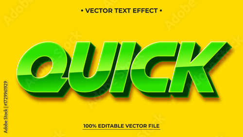 Green Glossy Quick Text Effect on Yellow Background Editable Vector Design