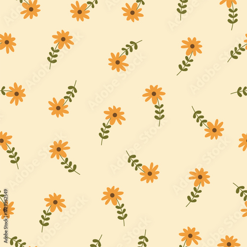 orange flowers  with leaves seamless pattern , vector , illustration
