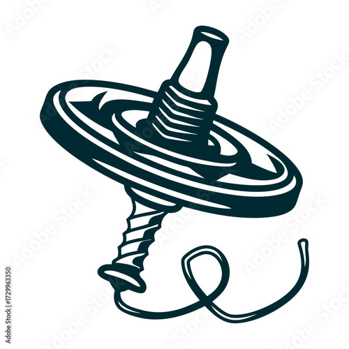 Te Ara Spinning Top Vector Illustration Te Ara Spinning top with twisted cord