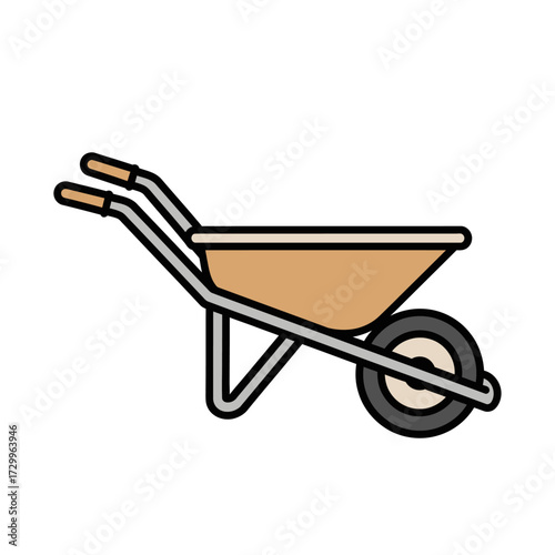 Illustration of a brown wheelbarrow isolated on white background, perfect for gardening needs