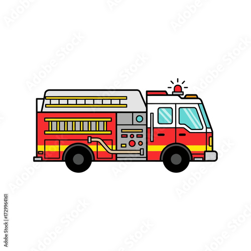 Illustration of a red fire truck isolated on white background, a vital tool for firefighting
