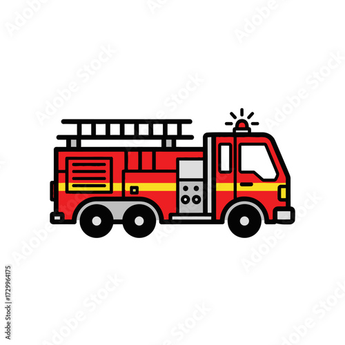Illustration of a red fire truck isolated on white background, a symbol of emergency services