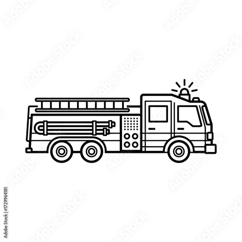 Illustration of a fire truck isolated on white background, a vehicle used for firefighting operations