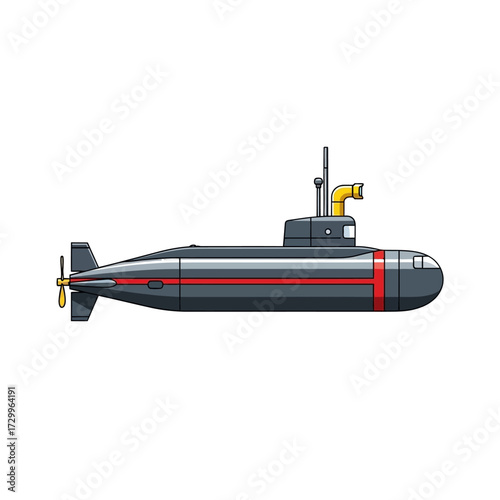 Illustration of a submarine isolated on white background, a naval vessel capable of independent operation