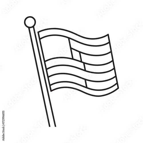 Simple Waving American or Generic Striped Flag on a Pole Outline Vector Illustration for Patriotism and National Holidays