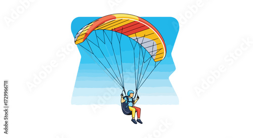 Stylized paragliding illustration showcases adventure and freedom in the vast sky with vibrant colors and dynamic lines