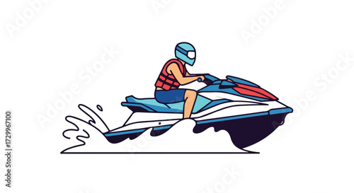 Aqua Adventure: Thrilling Jet Ski Ride on Open Water with Safety Gear illustration vector design water sports concept recreational water vehicle