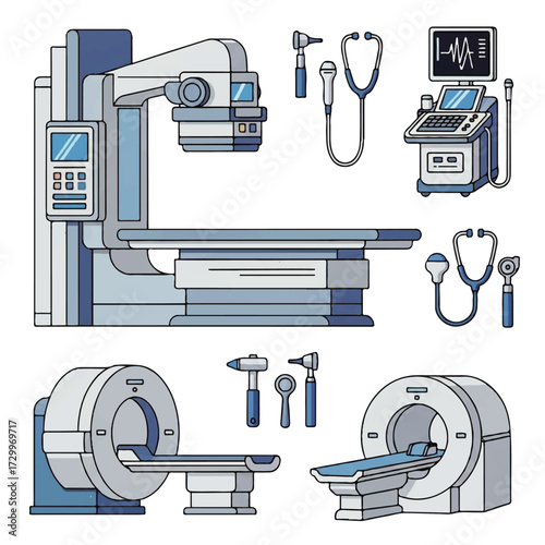 Medical Diagnostic Imaging Equipment Modern Technology Vector Set